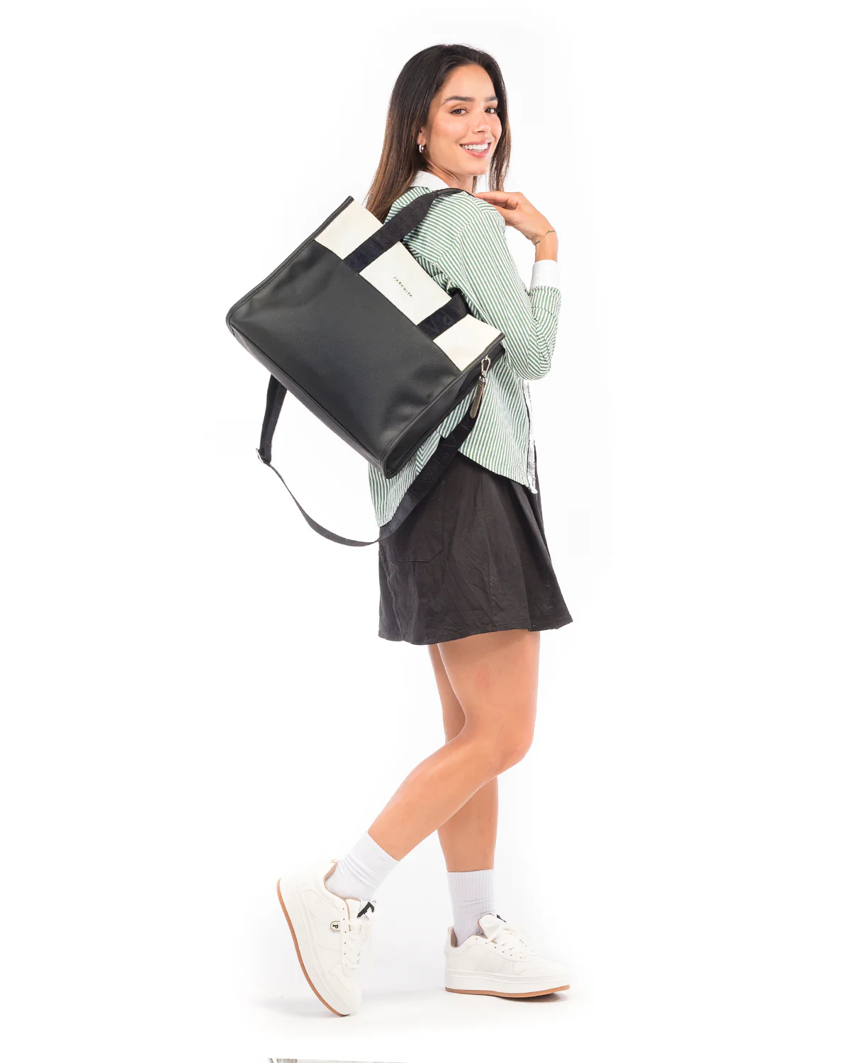 Bolso Shopping Clásico Negro x Crema - Image 5